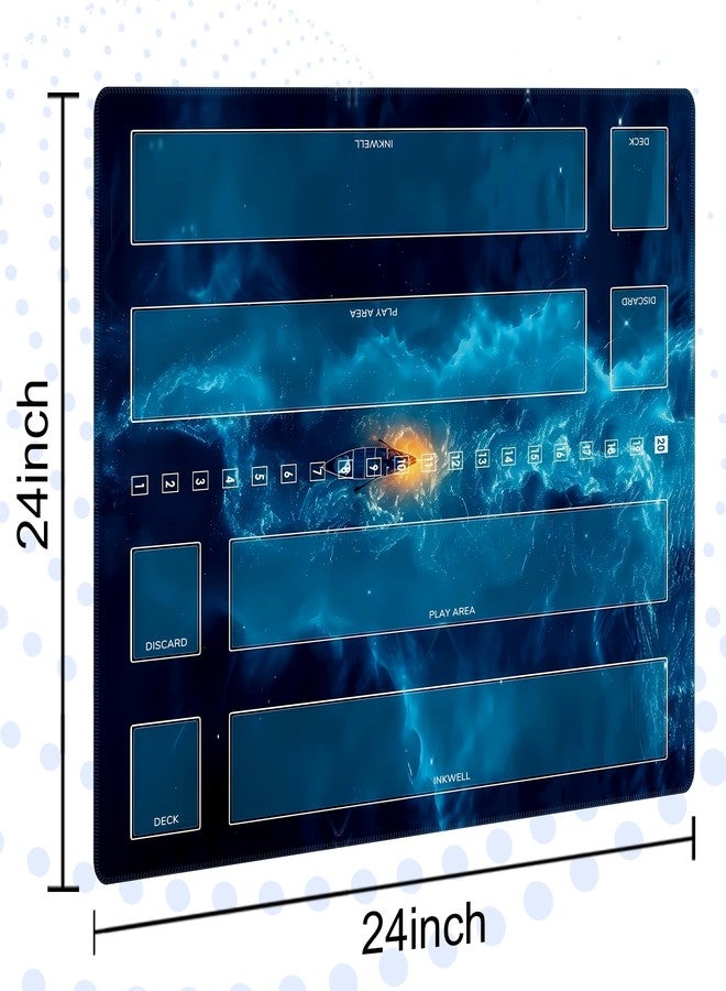 Extalas Playmat Compatible Lorcana with 2 Sets of Damage Counters & Professional Storage Bag, 24x24 Inches TCG Gaming Mat with Non-Slip Rubber and Zones for 2-Player (Blue) - Image 2